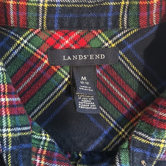 Lands End Navy, Green & Red Plaid, 100% Cotton, Button Down Shirt, Size Medium - Picture 4 of 5